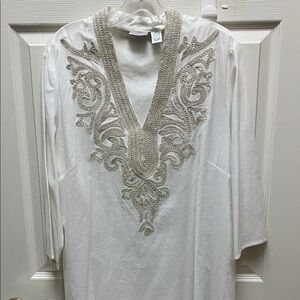 Chico's Ivory Tunic with Gold Embroidered Applique